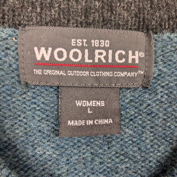 Woolrich Sweater Wool Pullover Vneck Teal Blue Gray Floral Embroidered Outdoor L - Picture 7 of 11